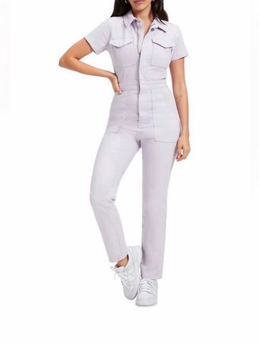 Good American Fit for Success Lilac Purple Short-Sleeve Utility Jumpsuit Size 1